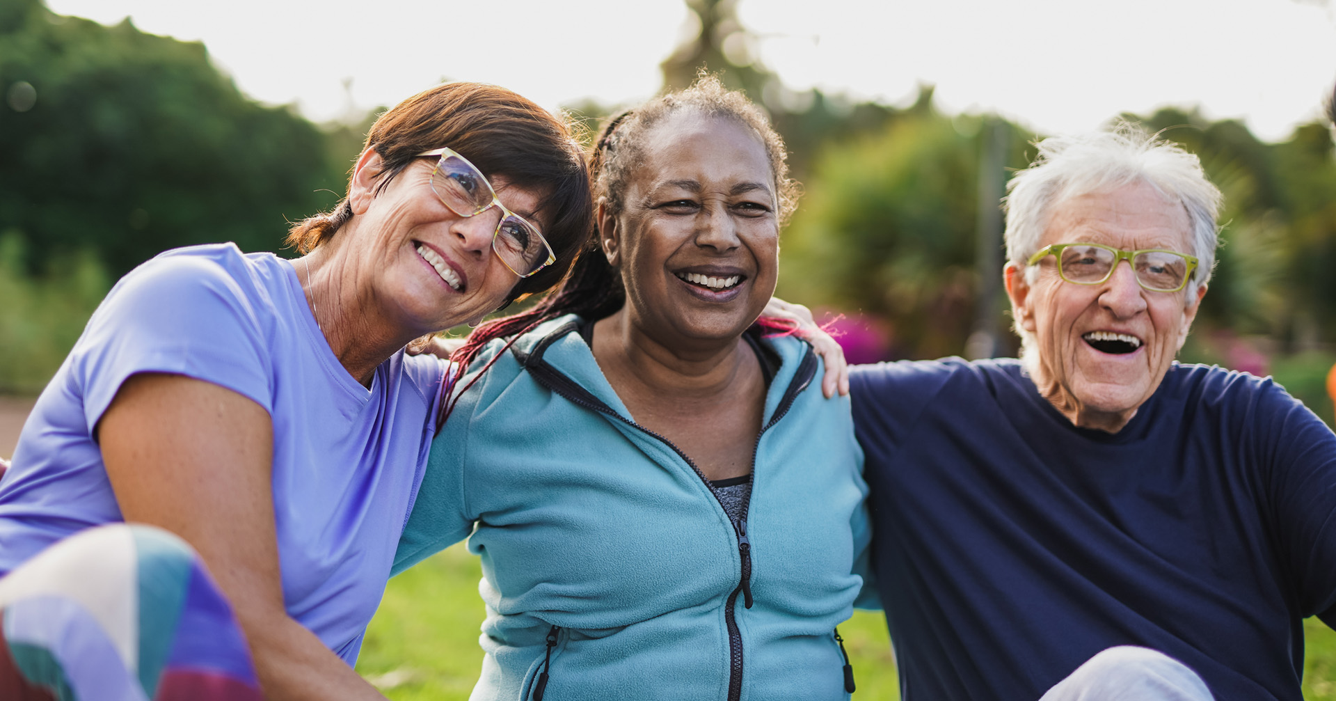 Group of senior friends outdoors laughing