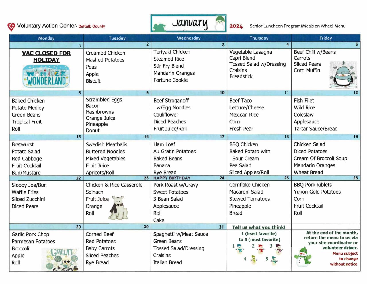 Meals on Wheels Menu - Fox Valley Community Services