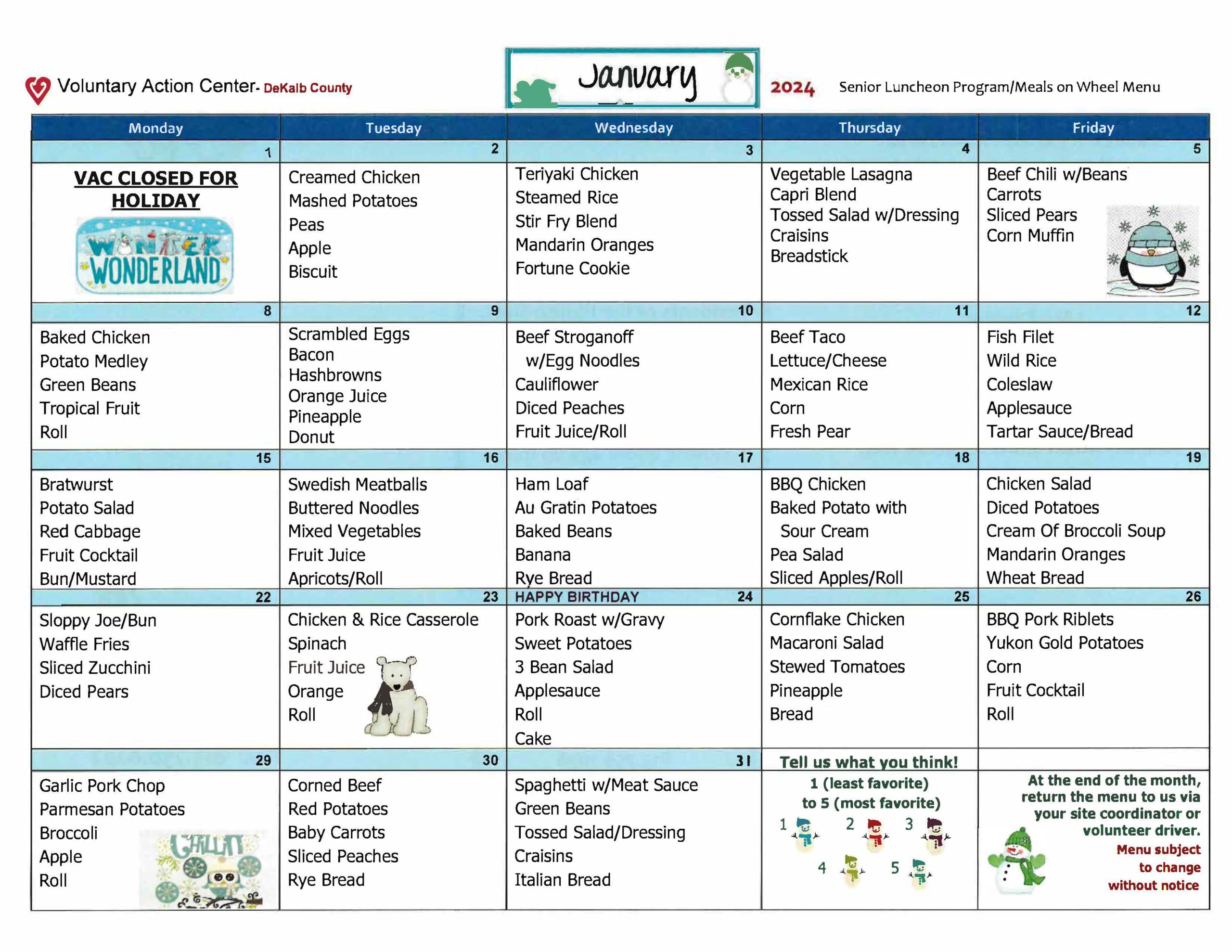 Meals on Wheels Menu - Fox Valley Community Services