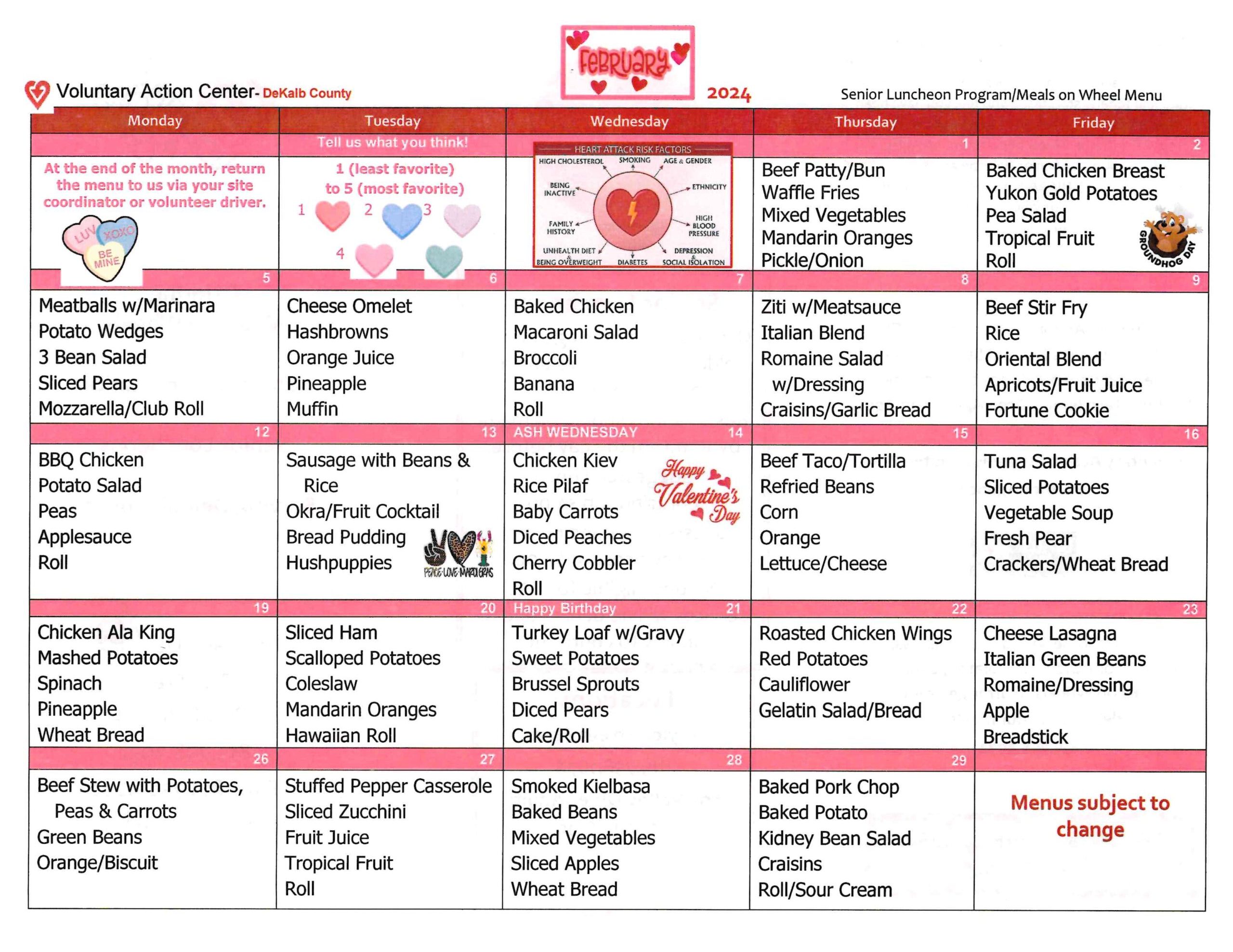 Meals on Wheels Menu Fox Valley Community Services