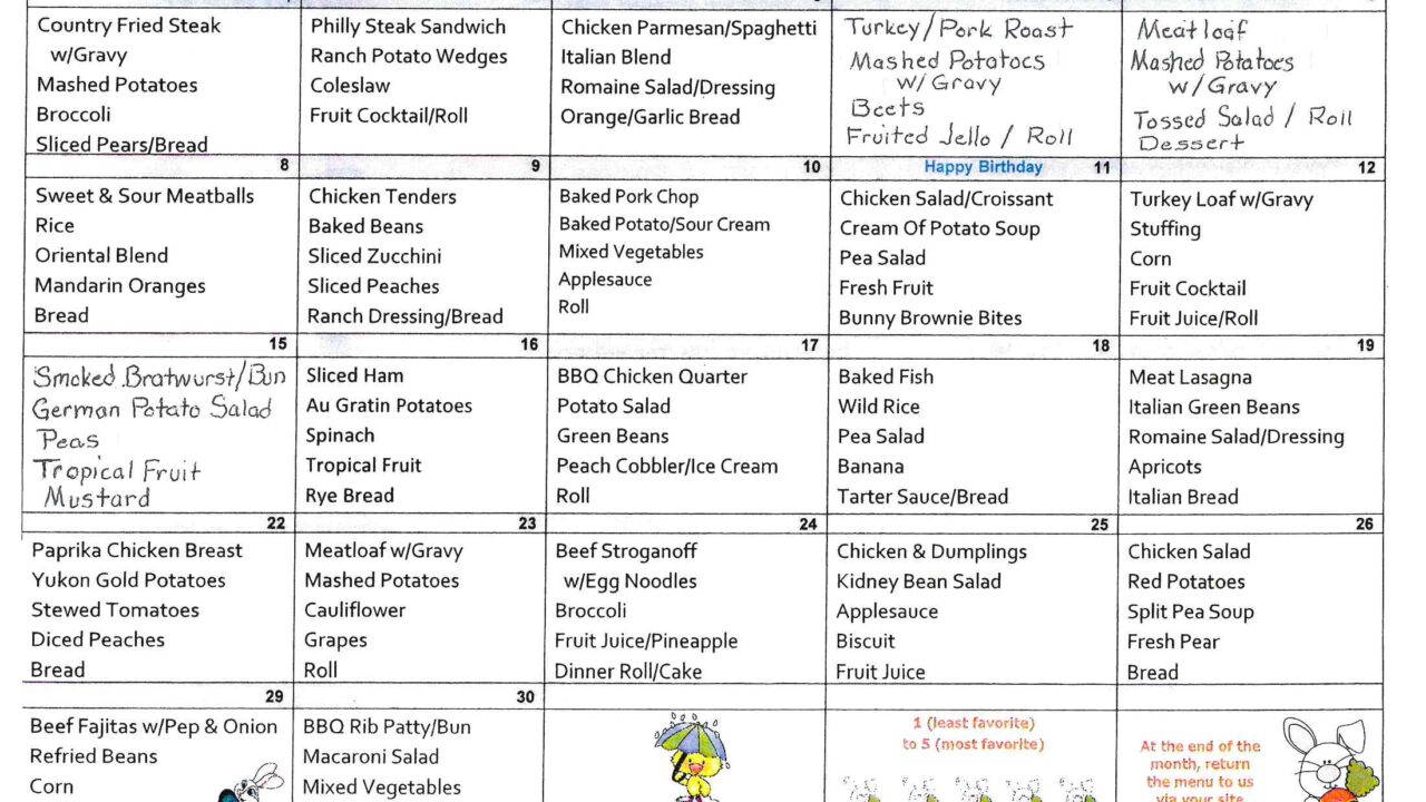 Meals on Wheels Menu - Fox Valley Community Services